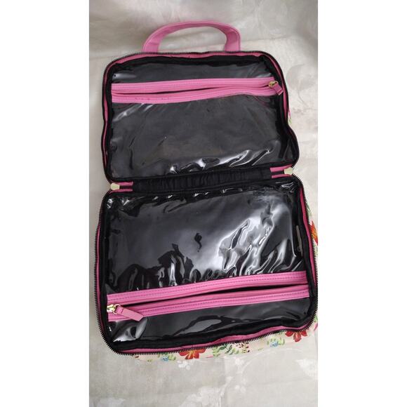 Betsey Johnson Floral Cosmetic Train Case Toiletry Bag Pink Bow Heart 13x10 - Picture 5 of 5